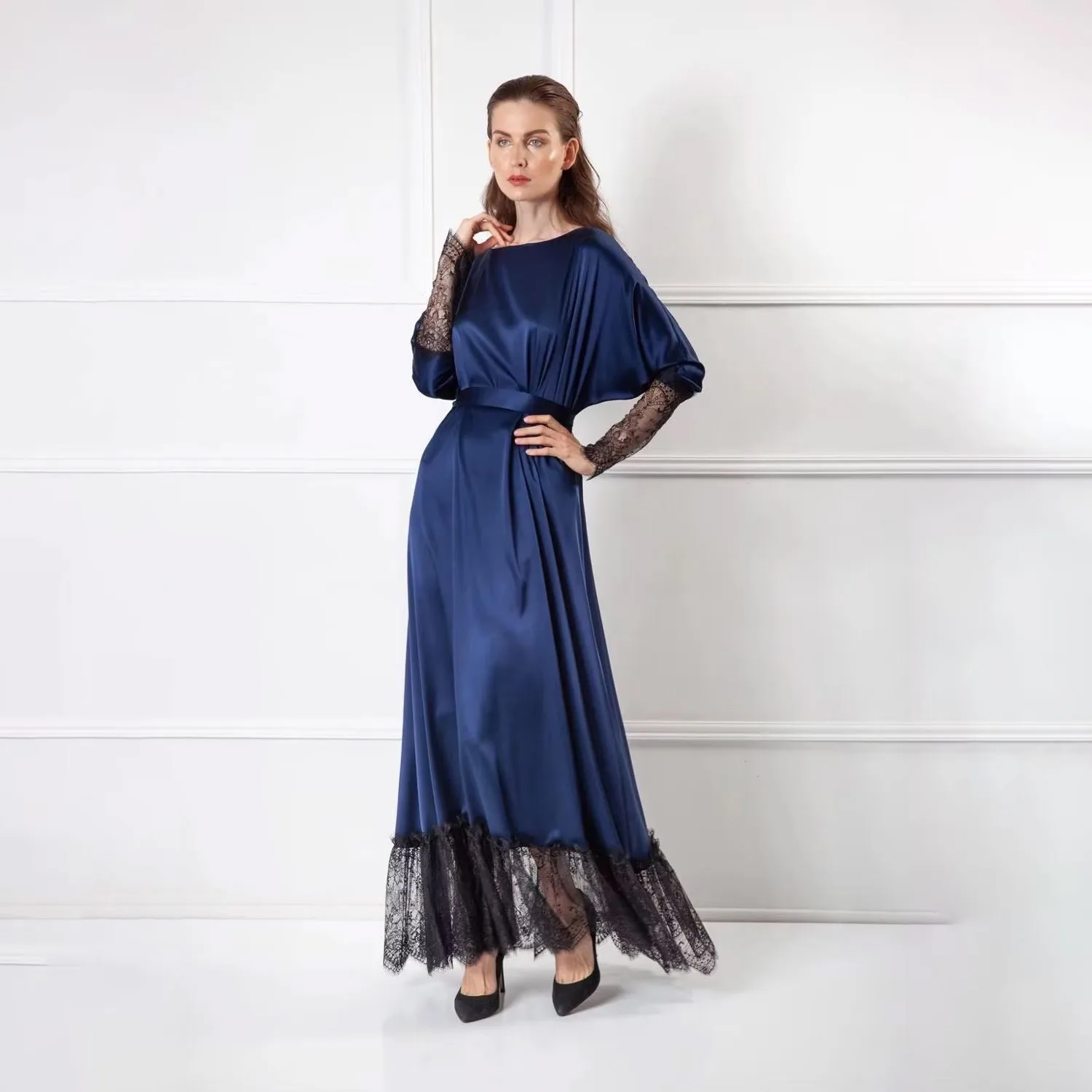 

Elegant Sleepwear Women Bathrobe New Long Silk Kimono Prom Gown Babydoll Lace Lingerie Bath Robe Camisola De Dormir Customized