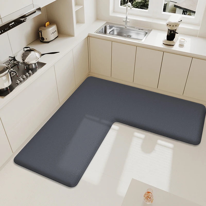 Thickened L-shaped kitchen dirt-resistant flannel water-absorbent and oil-absorbent mat non-slip soft carpet