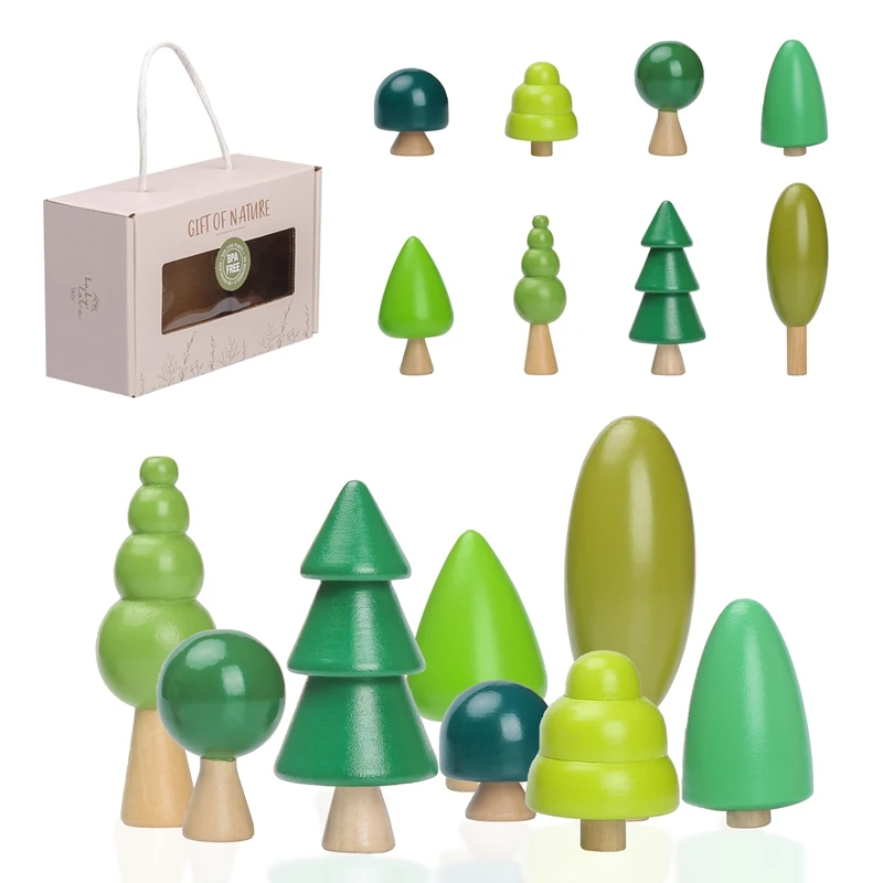 Wooden Forest Building Blocks Simulate Green Natural Tree Toys Baby Creative Scene Placement Game Educational Toy Baby's Present