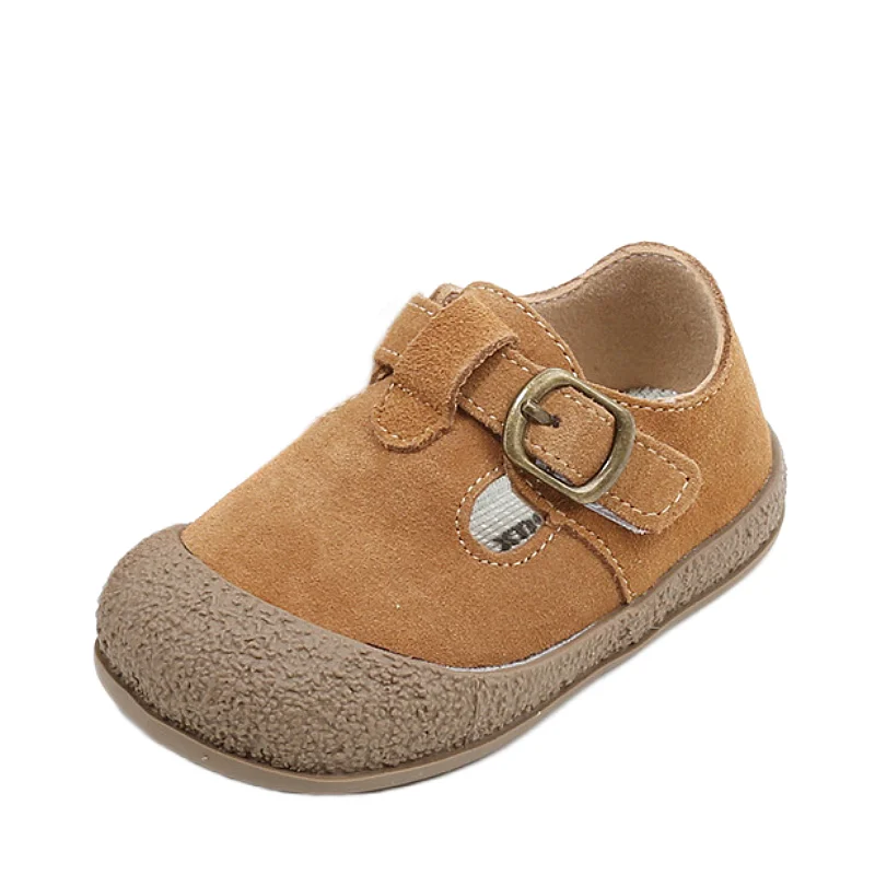 Zapatos planos de ante para niñas y niños, calzado de vestir Mary Jane, con correa para la escuela, de color liso, para Primavera, 12-16, 2024
