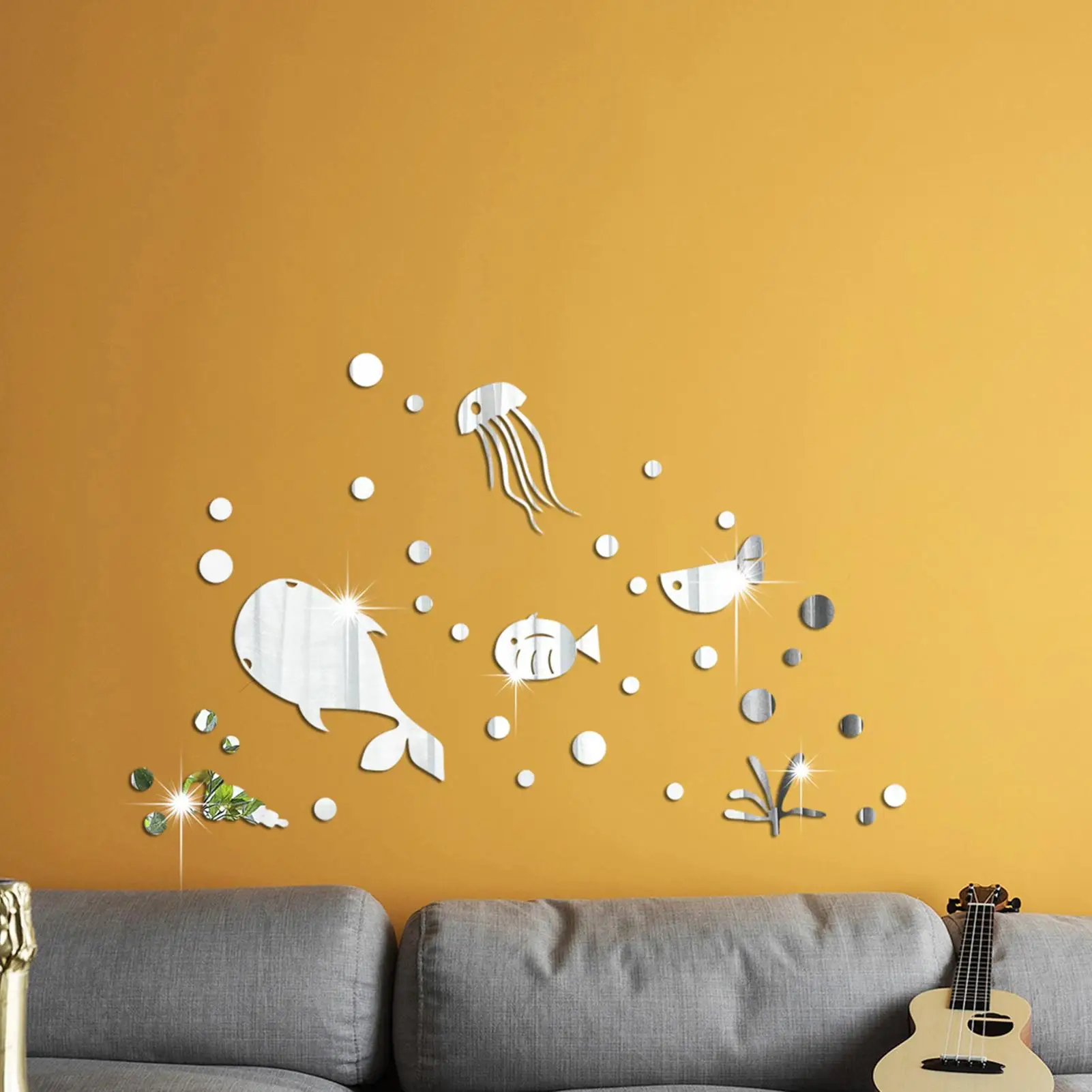 Mirror Wall Stickers Marine Theme Acrylic Self-Adhesive Wall Decoration Stickers For Homeowners Parents Home Office Apartment