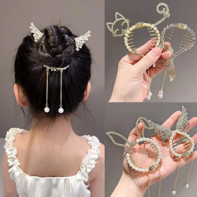 Elegant Rhinestone Hair Claw Clips Flower Horsetail Buckle Bun Ponytail Holder Hair Clip Women Female Hair Accessories