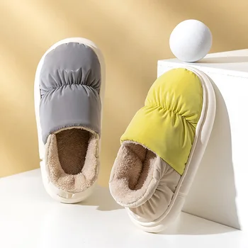 Chinelos de algodão de pelúcia comum para mulheres, antiderrapante, sola grossa, sapatos peludos para casais, interior, casa, inverno, novo, 2022