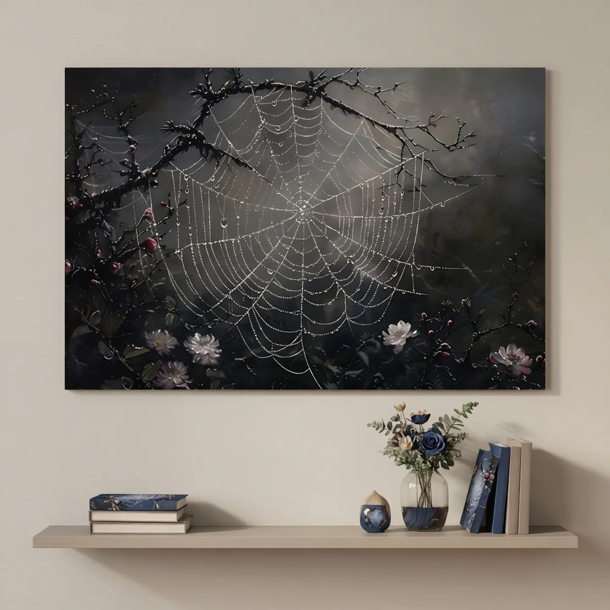Vintage Halloween Cobweb Adorned Canvas Poster - Unframed Gothic Dark Cottagecore Artworks Prints for Living Room Decor