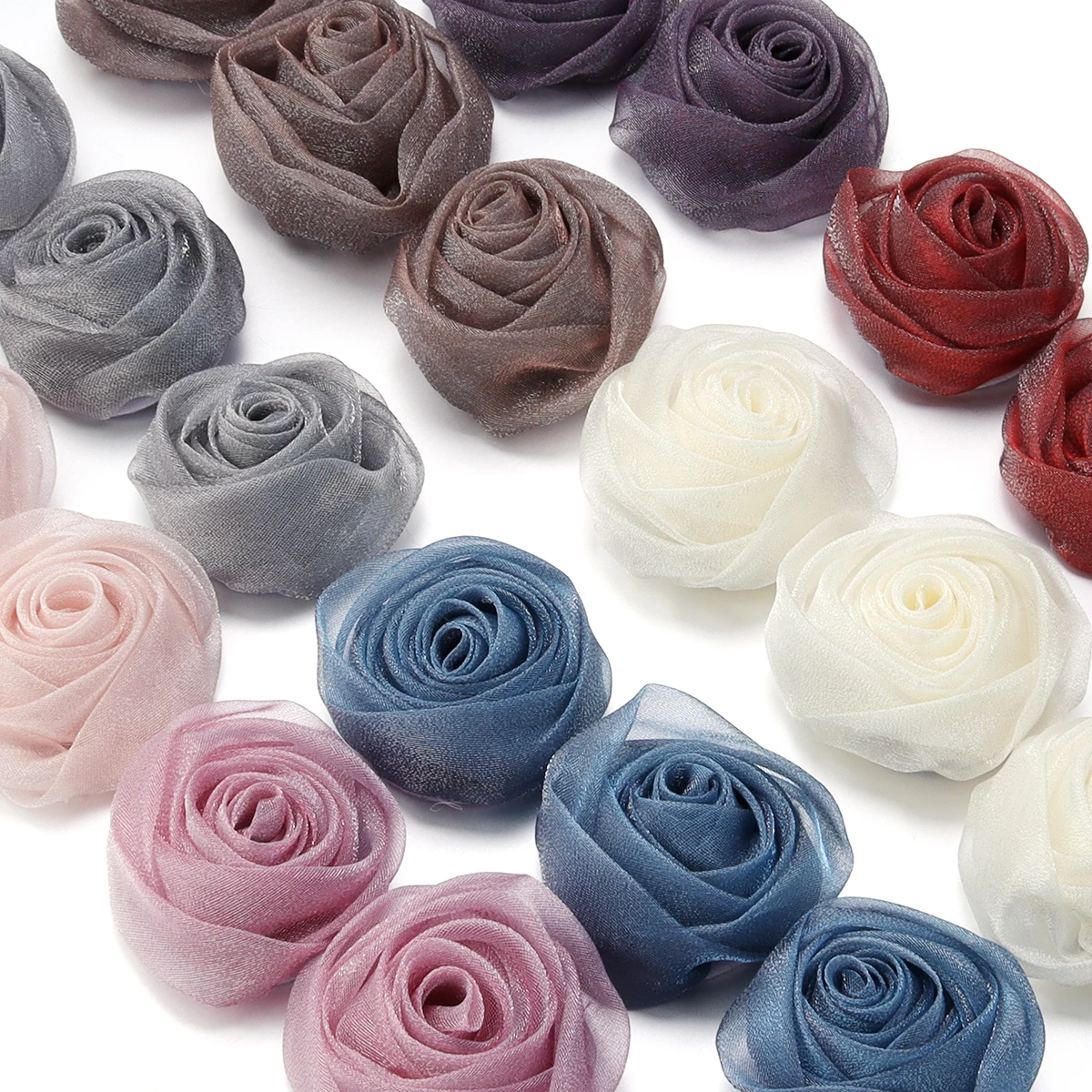 

3/6Pcs/Lot 5cm Organza Fabric Satin Rose Flowers 3D Artificial Flower For DIY Sewing Crafts Clothing Accessories Wedding Decor