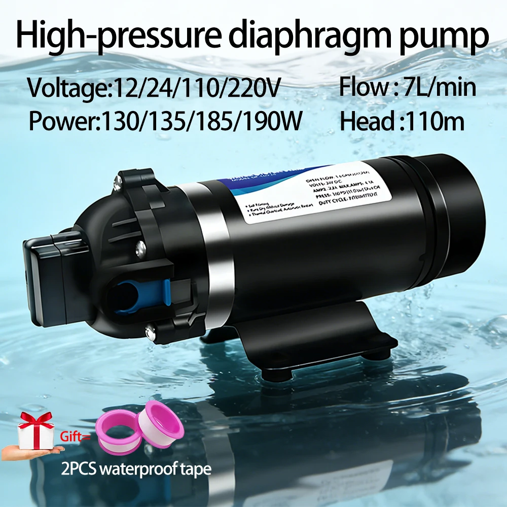 110V/220V Selbstansaugende Membranpumpe, 160PSI, 7L/min, 110m Förderhöhe, Automatischer Schalter für Autowäsche, Gartenbewässerung, Wohnmobil, Hauswassererhöhung