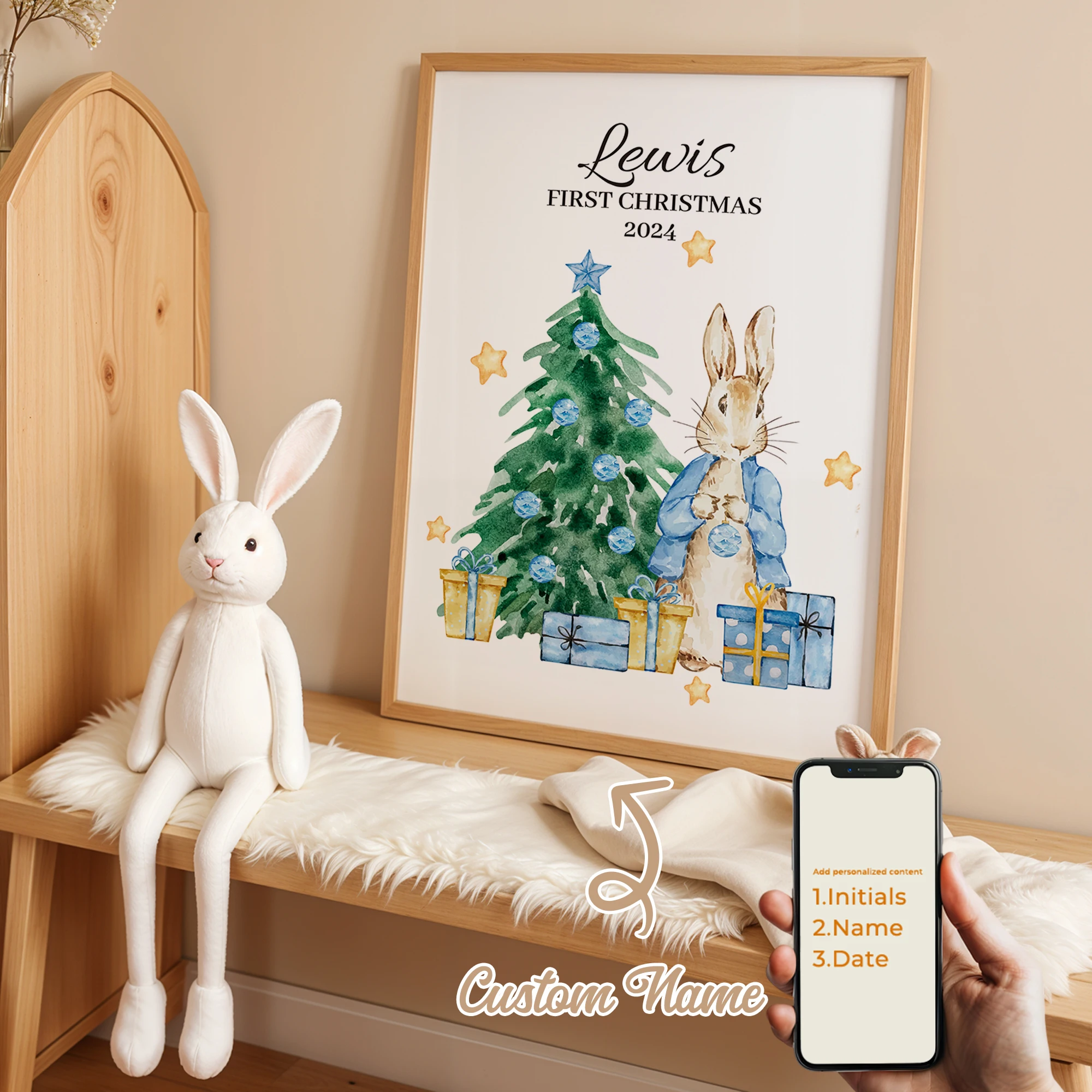 

Personalized Custom Name Cartoon Rabbit Wall Art Print Picture Canvas Poster Painting For Living Room Kids Room Home Decor