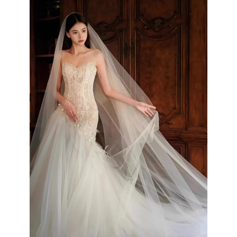 Wedding dress2024new bridal fishtail tube top light wedding dress high-grade looked wedding dress design sense