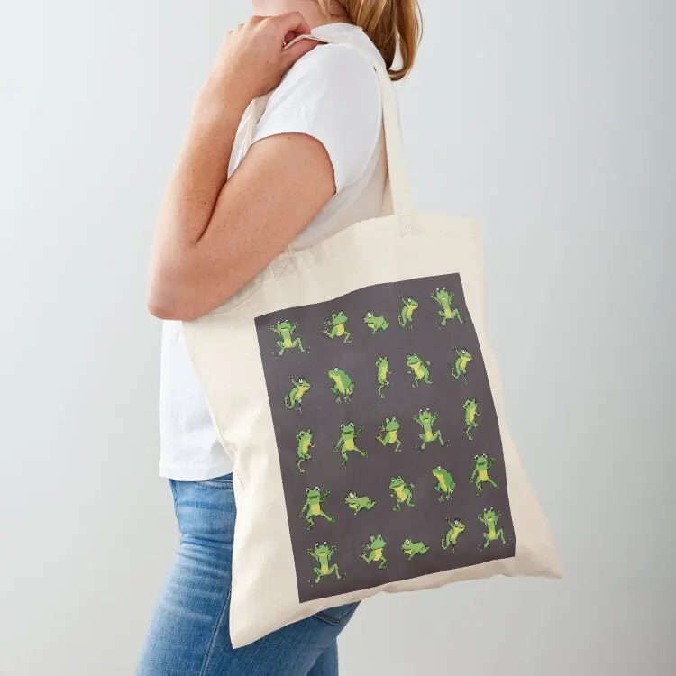 

Jumping frogs pattern - pixel art - on brown Tote Bag Canvas bag for women custom canvas bag large tote canvas bags