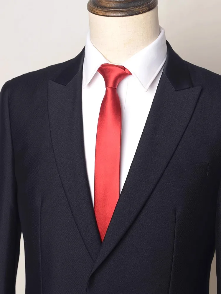 

High Quality Red Smooth Tie For Men's Business Simple Zipper Style College Style Narrow Version Slim Fit 5cm Zipper Necktie