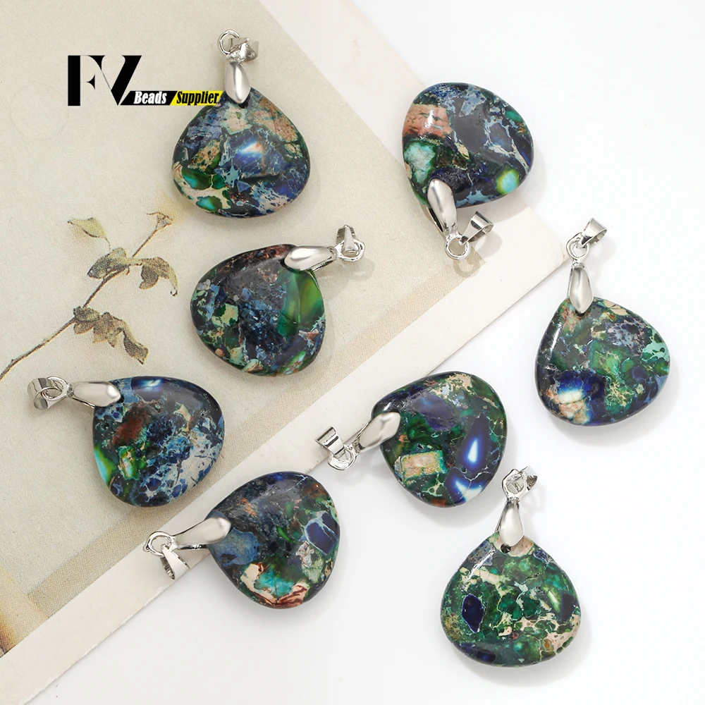 2pcs Natural Sea Sediment Jasper Pendant Dark Green Apricot-shaped Pendant for Jewelry Making DIY Bracelet Necklace Accessories