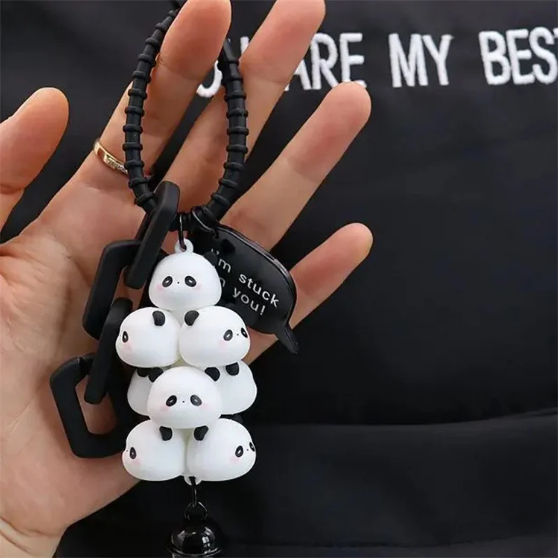 Kawaii Stacked Cartoon Pig Keychains Bell Creative Student Couple Backpack Hanging Decoration Mobile Phone Case Strap Pendants
