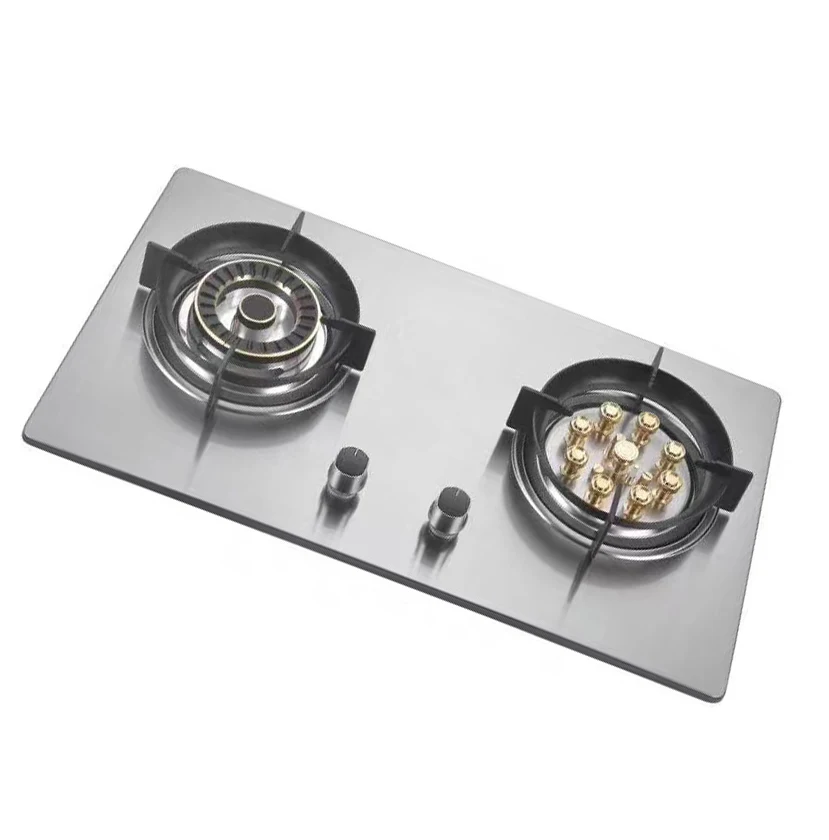 Cuisinière à gaz en acier inoxydable, haute qualité, 2 brûleurs, 9 soutes, couleur argent, nouvelle conception, expiration du verre, classe A, vente en gros