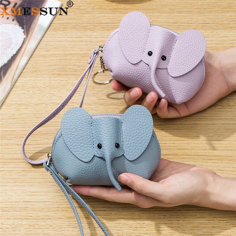XMESSUN Women New Trendy Genuine Leather Elephant Zero Wallet Purse,Fashion Designer Cartoon Lady Cowhide Coin Bag ID Card Bag