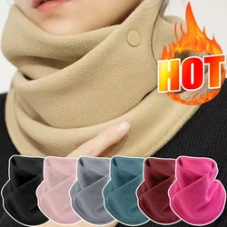 Plush Neck Protection Scarf Unisex Cold Proof Solid Color Neckerchief Outdoor Autumn Winter Double Button Fleece Warm Scarves