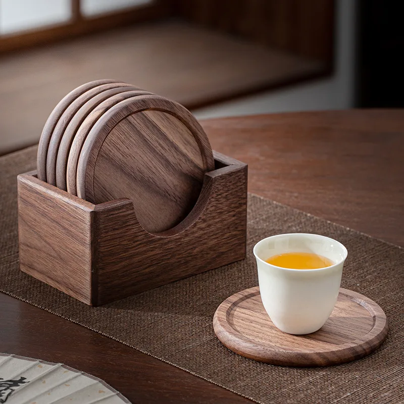

Creative Walnut Tea Cup Mat Home Tea Ceremony Coffee Insulation Mat Set Cup Mat