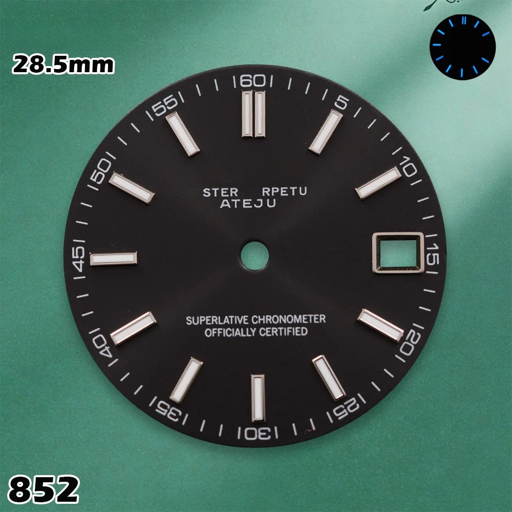 28.5mm Sunray Journal Dial for NH35/NH36 Japanese Movement - BGW Blue Luminous | Watch Modification Accessories