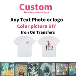 Custom Logo or Picture Iron On Heat transfer Stickers For Clothing DIY Washable T-Shirts Thermal Patch DTF Colorful Vinyl