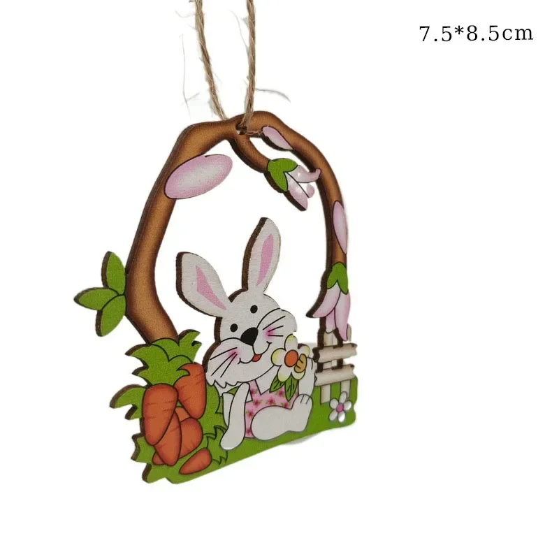 イースター漫画のウサギの木製工芸品、木製の窓のウサギ、ハンギングペンダント、卵、鶏肉、ホームペンダント、ハッピーイースターパーティーの装飾