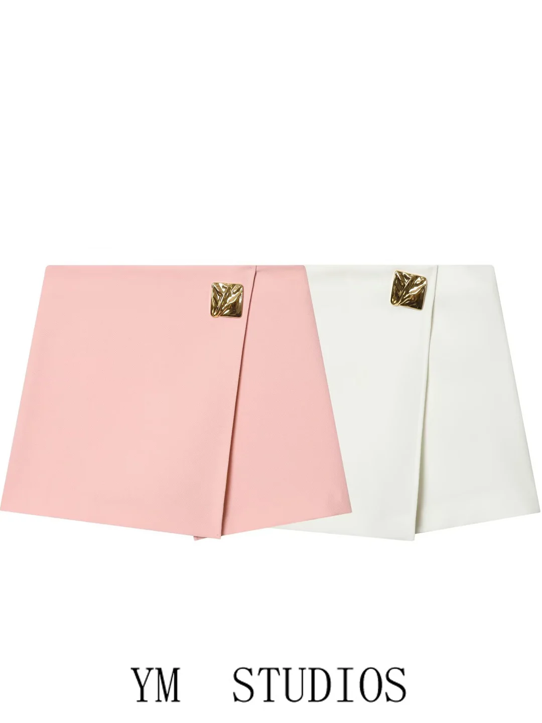 High Waist A-Line  Skirt Asymmetric Metal Decoration Slimming Women's Summer Fashion Polyester Fiber No Ironing Required