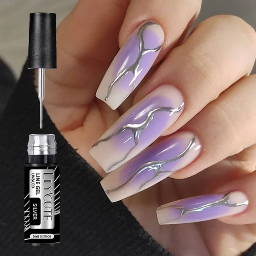LILYCUTE 5ml Champagne Chromes esmalte de Gel con delineador metálico dorado efecto espejos superbrillantes línea de dibujo de estilo francés Gel para decoración de uñas
