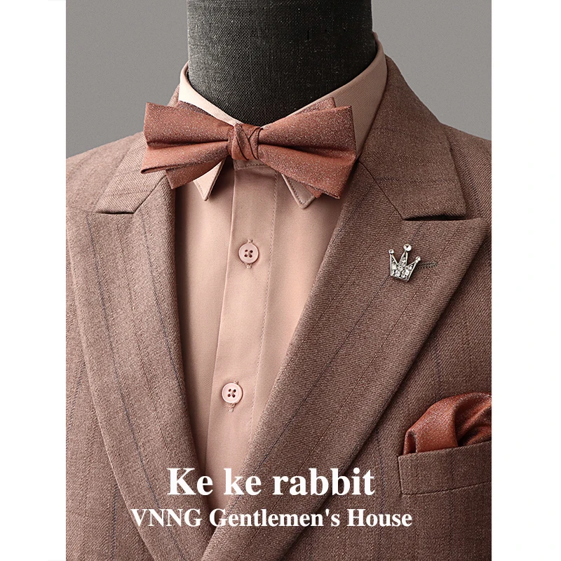 

High Quality Dark Coffee Striped Bow Tie Men's Wedding Double Layered British Dress Accessories Fashionable Butterfly Bow Tie