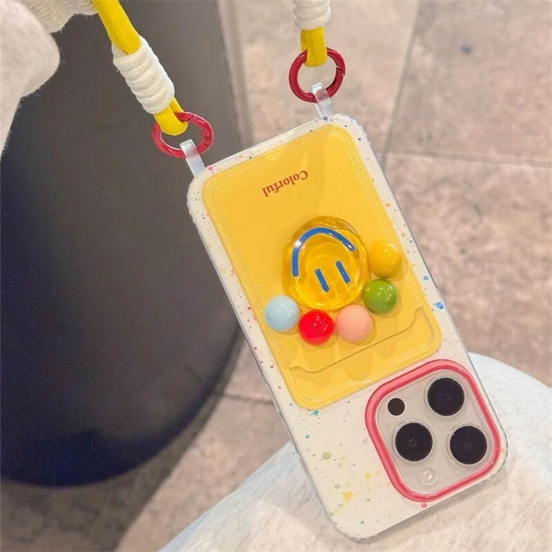 Card bag IND color splashed red English phone case with hanging rope and 3D doll Phone Case For iPhone 11 12 13 14 15 pro max