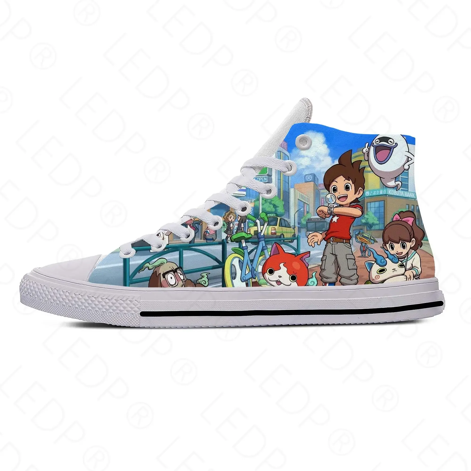 Japanese Anime Cartoon Manga Game Yo Kai Watch Casual Cloth Shoes High Top Lightweight Breathable 3D Print Men Women Sneakers