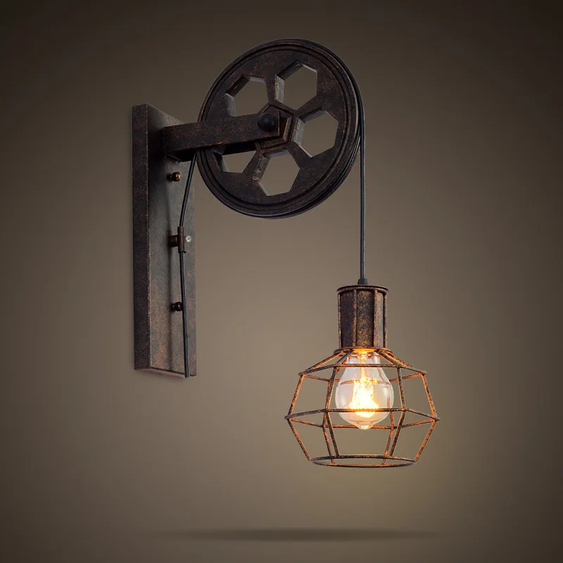 Loft Vintage Decoration American Cafe Restaurant Corridor Aisle Lifting Pulley Wall Light LED Light