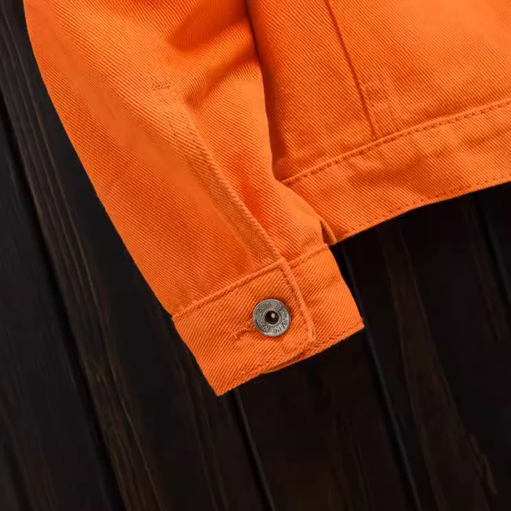 2025 Męska, jesienna pomarańczowa pomarańczowa, casualowa dżinsowa, kurtka