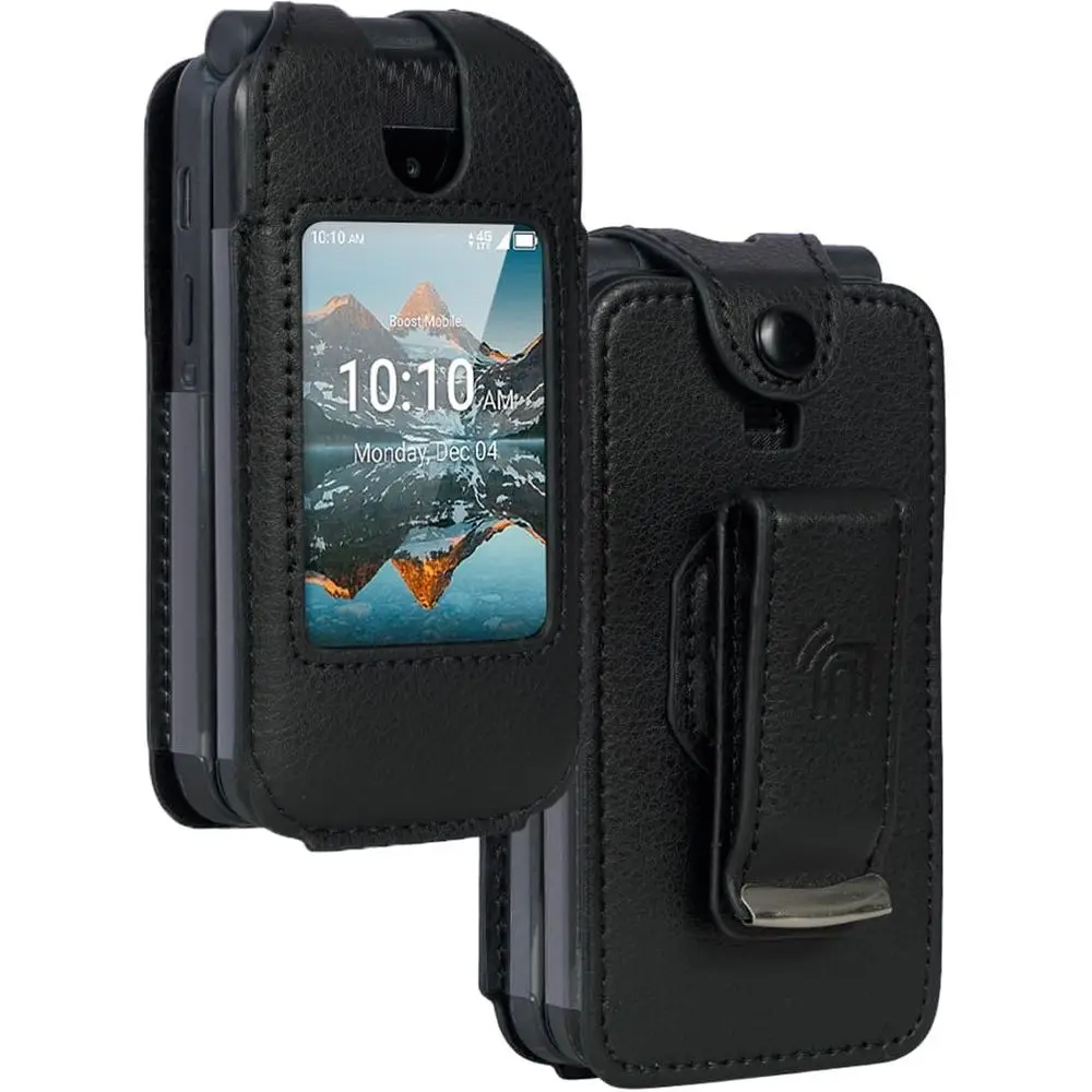 

Case or umer Cellular Iris Easy lip Pe/Mobile Summit lip 4G, [Black Vegan Leather] orm-it Cover [Built-in Sn Protection] and [Me