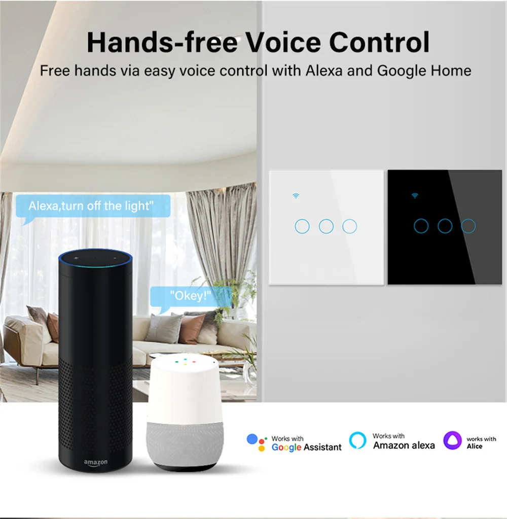 1/2/3/4gang TUYA EU WiFi Smart Touch Switch Neutral Wire/No Neutral Wire Required Wall Touch Switch Work With Alexa Google Home