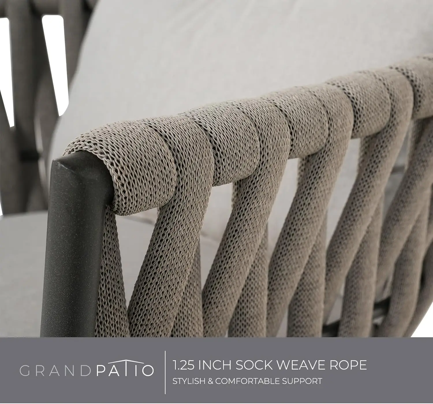 Esszimmerstuhl-Set, 3er-Set, drehbare Seilsessel mit Kissen und rundem Beistelltisch mit Fliesentischplatte, Korbgeflecht