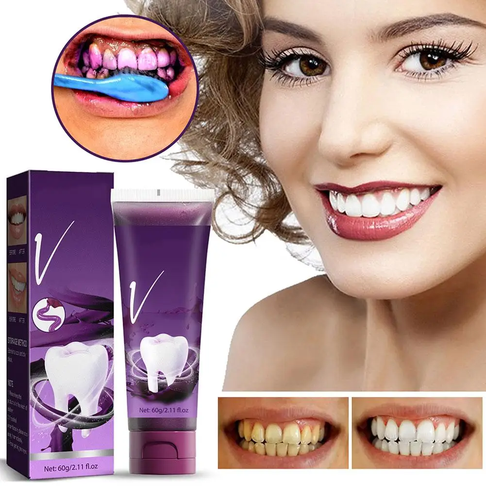 Creme dental Mousse V34, Creme dental clareador, Removendo manchas amarelas, Higiene Oral, 50ml, Novo