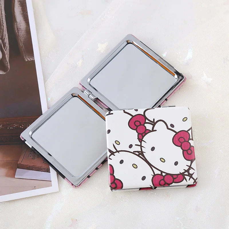 Kawaii Saniro Makeup Mirror Cute Hello Kitty Foldable Makeup Mirror Mini Portable Portable Small Square Mirror Hand Mirrors Gift