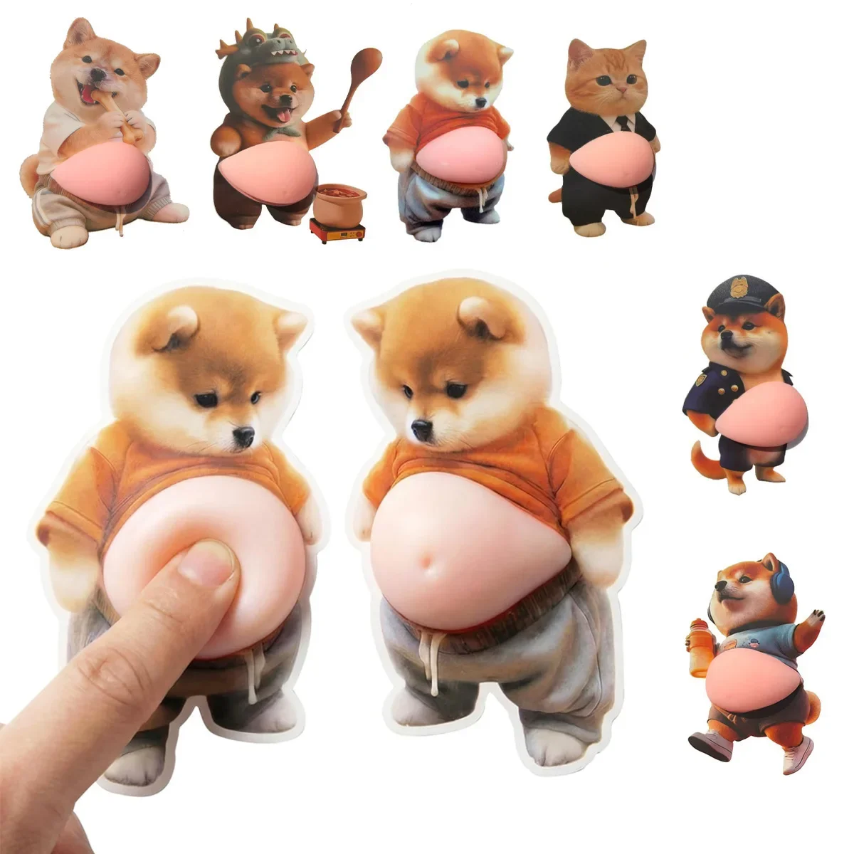 3D Dog Belly Sticker for Phone Case Decor- Cute Puppy Wearing Orange Outfit with Soft Pink Background, Silicone Self-adhesive