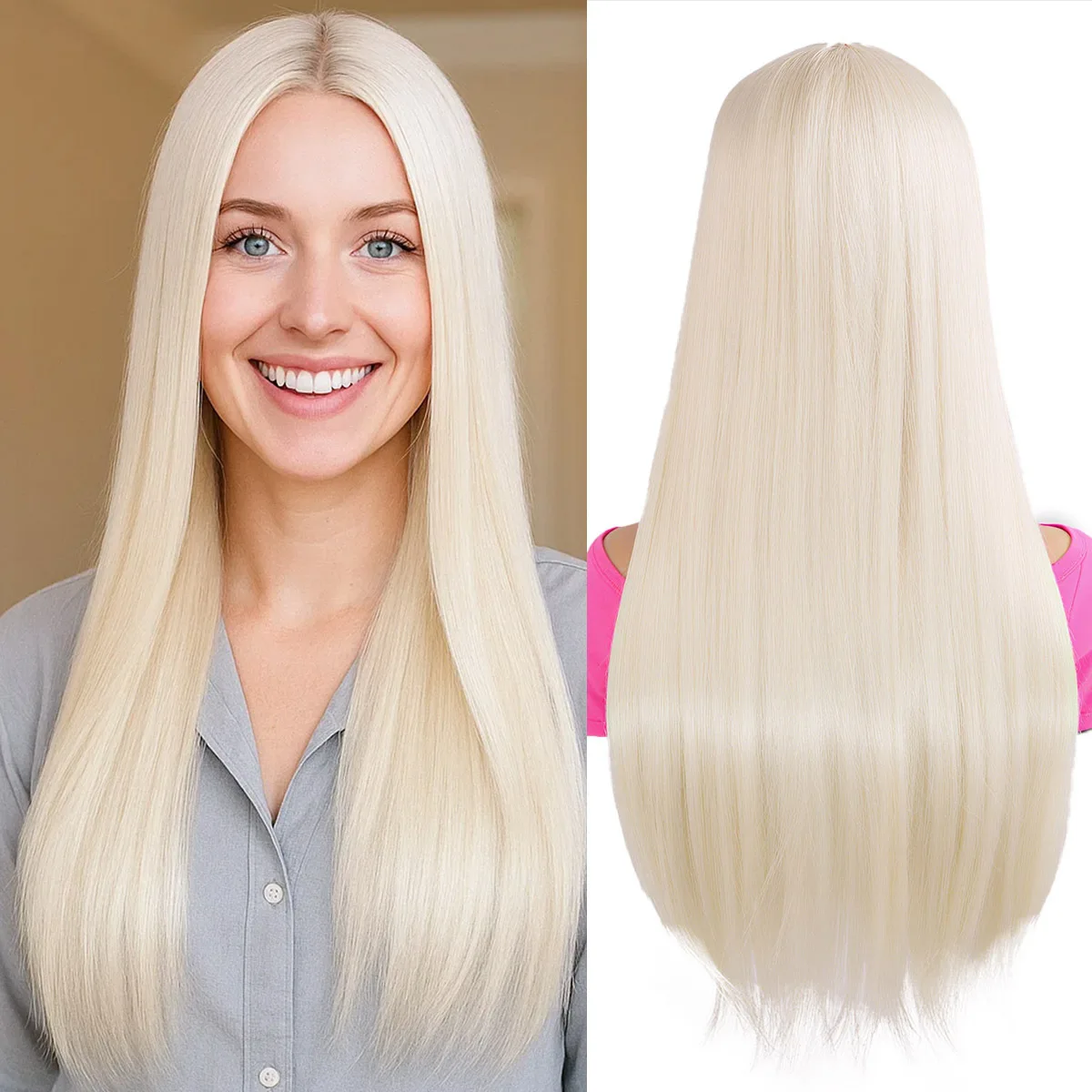 شعر مستعار طويل مستقيم للنساء ألياف مقاومة للحرارة الاصطناعية الطبقات مستقيم 613 الباروكات الملونة مع الشعر اليومي تأثيري عطلة 26"