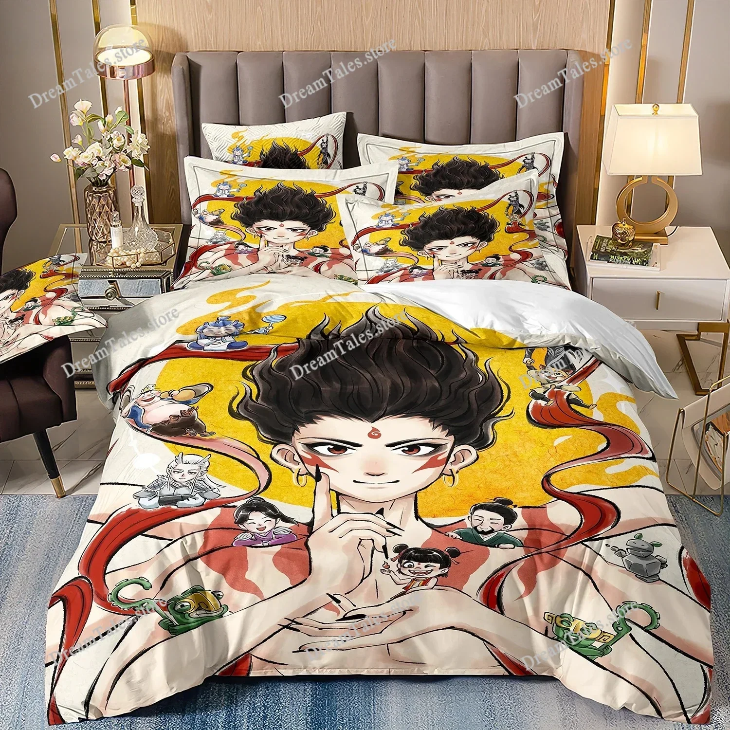 

Chinese Animated Films Ne Zha 2 Anime Duvet Cover Set, Anime Home Textile Microfiber Bedding Set 3D Digital Printing Set741