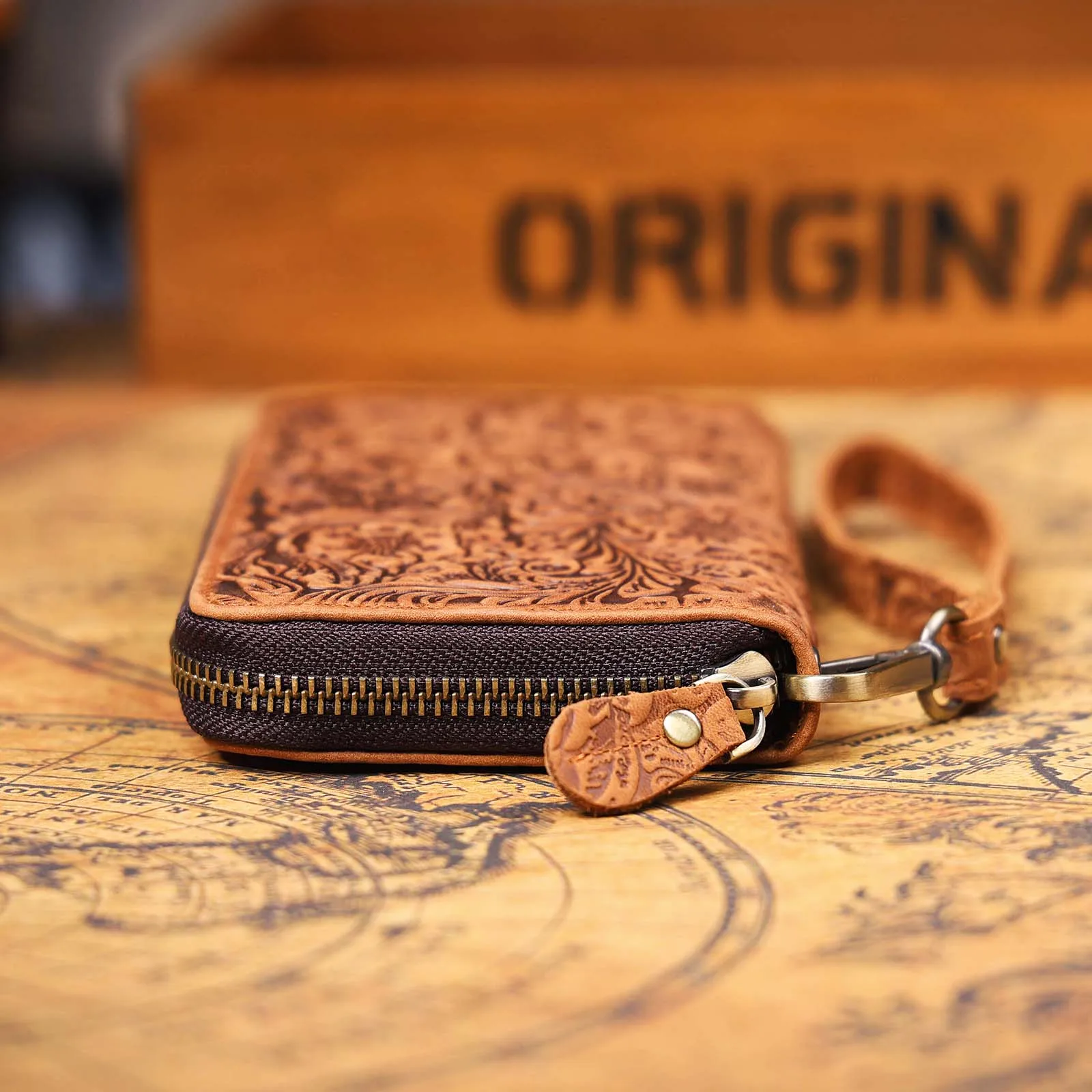 S.WORKER Vintage Crazy Horse Leder Geldbörse Handgefertigte Herren Echtleder Lange Brieftasche Clutch für Handy, Bargeld und Kartenhalter – Detail 6