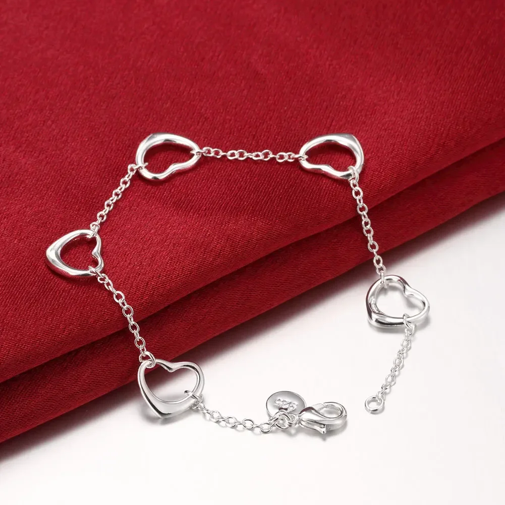 Special offer Fashion 925 Sterling Silver Bracelet for woman Special five heart chain Street Versatile jewelry Wedding gifts