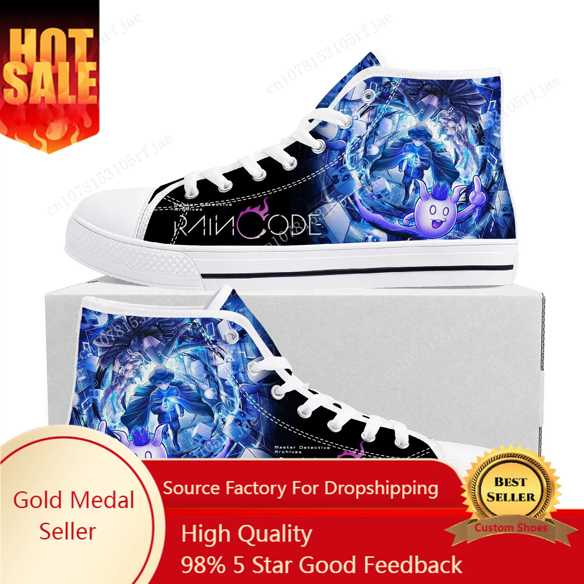 

Master Detective Archives RAIN CODE High Top Sneakers Game Mens Womens High Quality Canvas Shoes Casual Tailor Made Sneaker