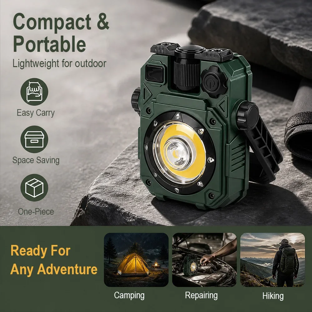 BORUiT Solar-powered Portable Work Light 300LM 5 Lighting Modes Magnetic Base Handheld Lantern Rechargeable Waterproof Camping