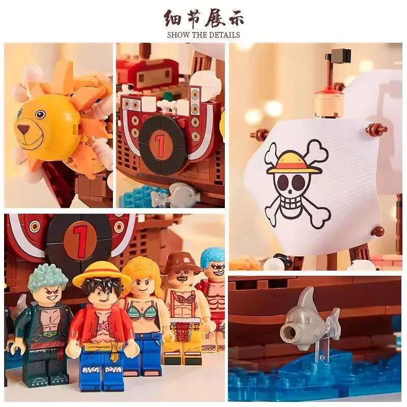 One Piece Thousand Sunny Building Block Anime Figure Luffy Roronoa Zoro Pirate Ship Model Children Puzzle DIY Toy Birthday Gift