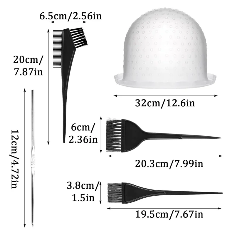 5pcs Salon Silicone Hair Coloring Cap Set Reusable Hair Coloring Highlighting Cap with 3 Brushes and 1 Needle Hairdressing Tools