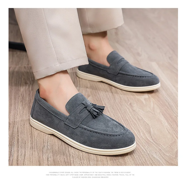 Herren Flache Slipper aus Mattiertem Wildleder 2025 Komfortable Rutschfeste Modische Loafer Leichte Trendige Outdoor Freizeitschuhe – Detail 15