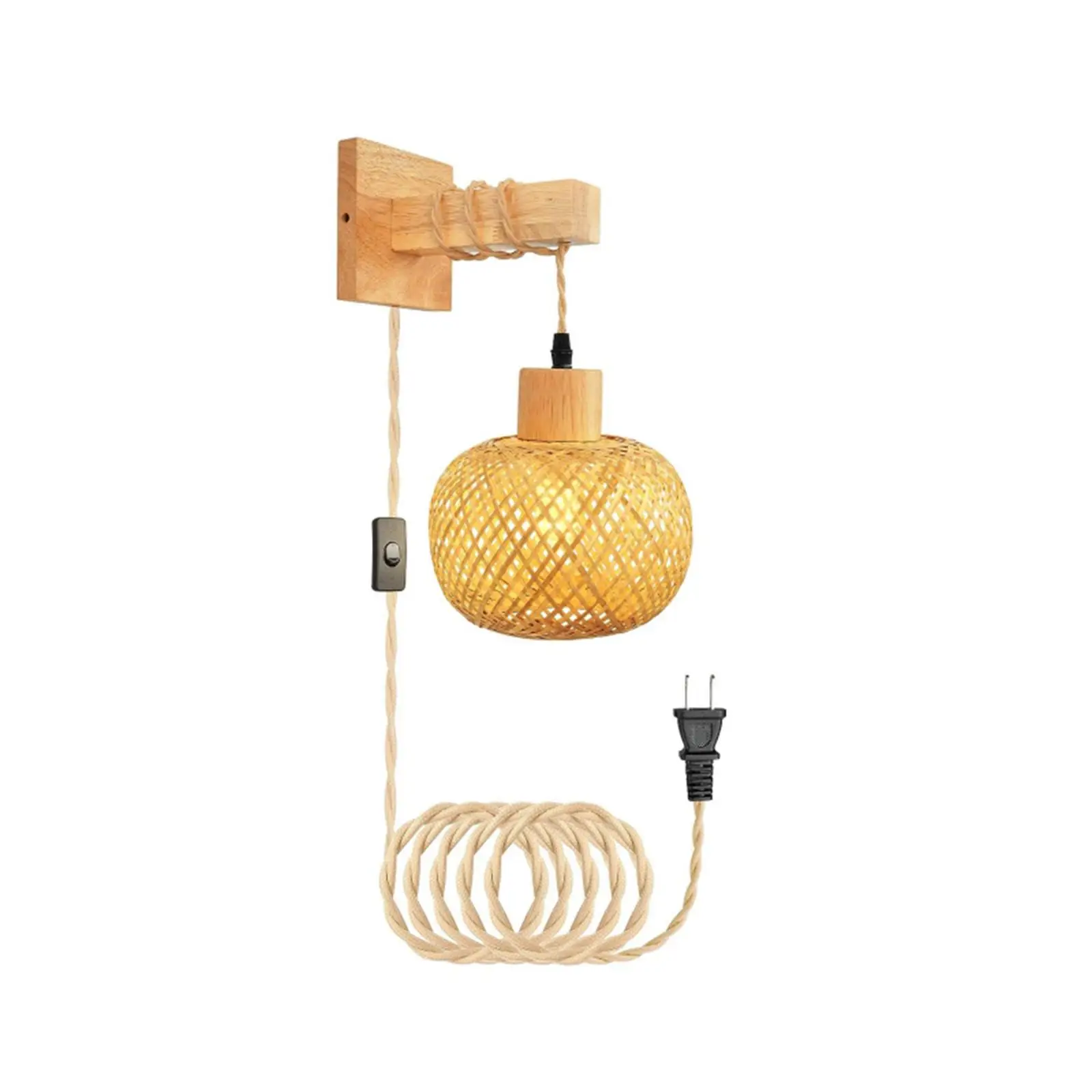 

Bamboo Wall Sconce Boho Decor Bedside Light Fixture Farmhouse Hanging Lamp for Home Bathroom Living Room Hallway Reading