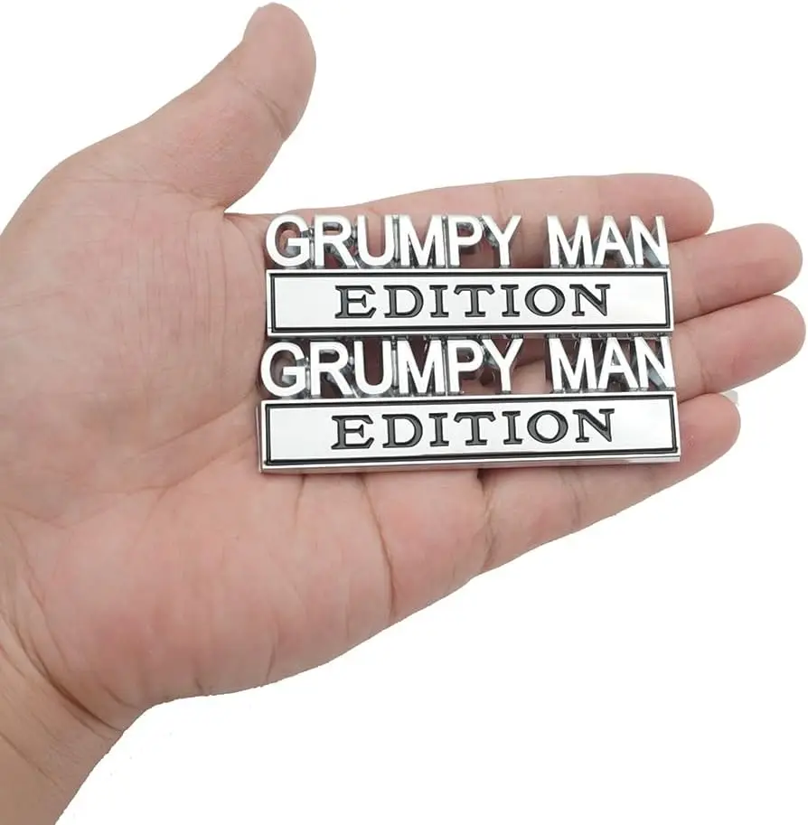 

2pcs Metal Grumpy Man Edition Door Tailgate Bumper Emblem Bsdge Decals for Universal Vehicle,Car,Truck,SUV Decor(Silver Black)