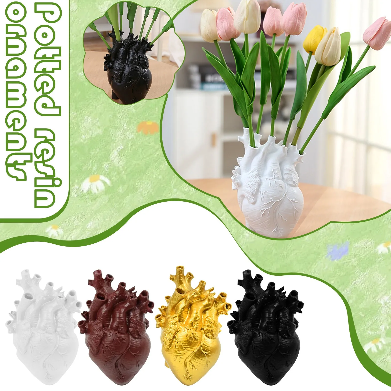 Handgefertigter herzförmiger Blumentopf aus Kunstharz – einzigartige dekorative Vase für Heim-/Büro-Dekoration, elegantes Geschenk für Pflanzenbegeisterte