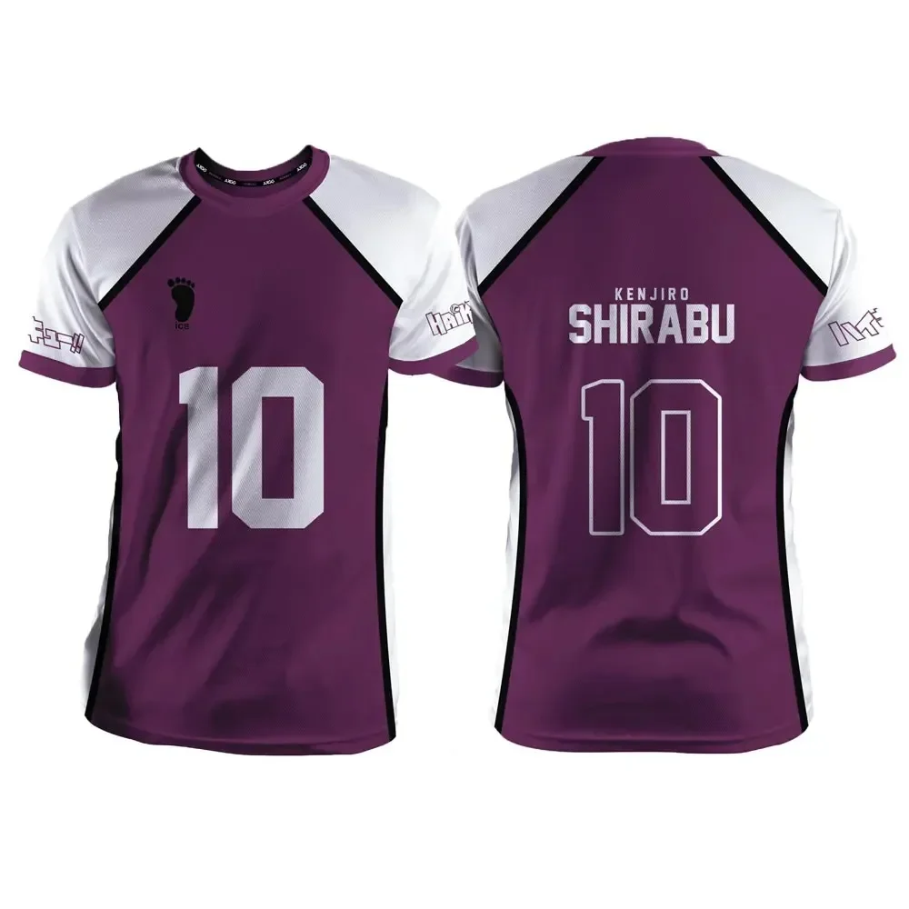 Haikyuu Shiratorizawa الأرجواني الكرتون أنيمي تأثيري الرجال جيرسي الصيف قصيرة الأكمام الأطفال للجنسين المحملة القمم موضة المرأة تي شيرت