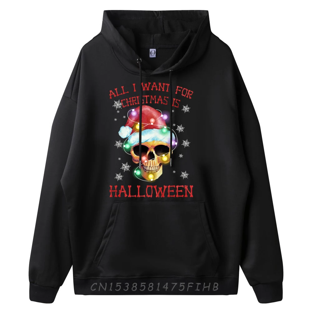 amazing christmas light xmas santa hat halloween skull Black Graphic Tees Mens Hoodies Korean